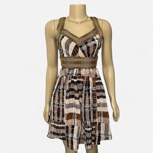 Plenty by Tracy Reese Brown and Cream Silk Mini Dress